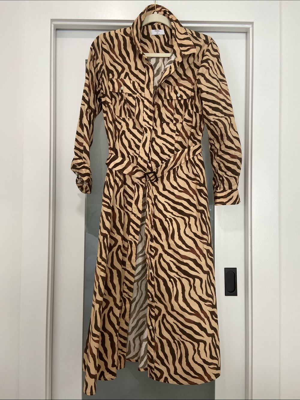 UNTUCKit Zebra-Print Beige & Brown Shirt Dress